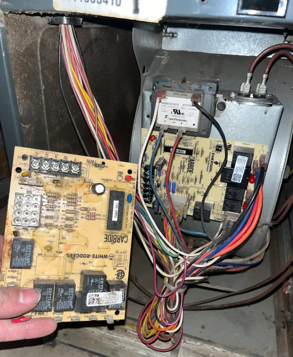 Furnace control board and wiring during service