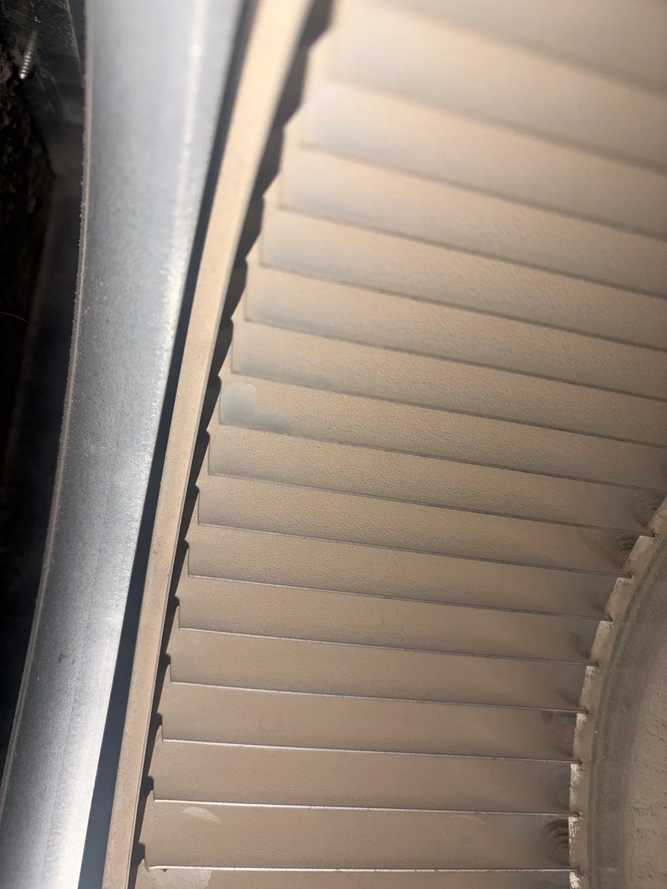 Dust on the blower wheel before cleaning